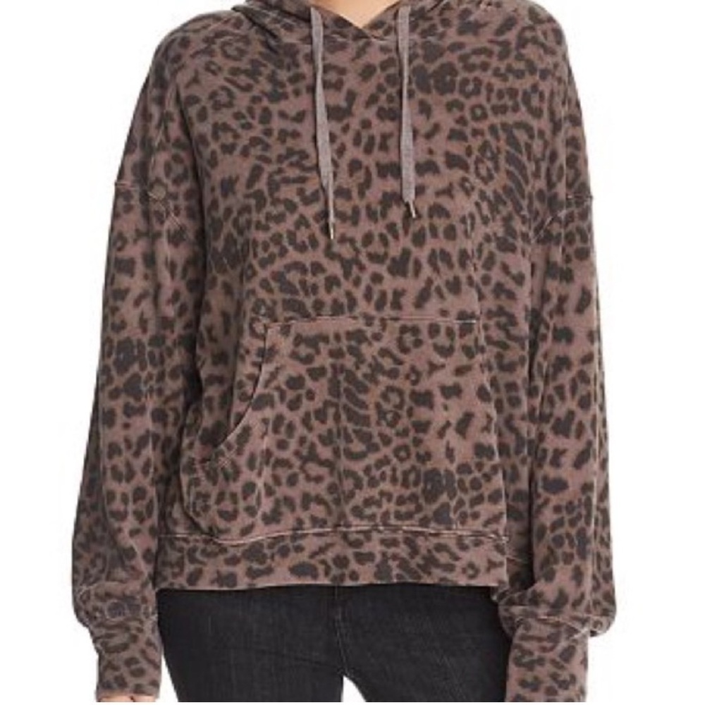 Anthropologie Sundry Leopard Print Cozy Hoodie Sweatshirt Size S Athleisure